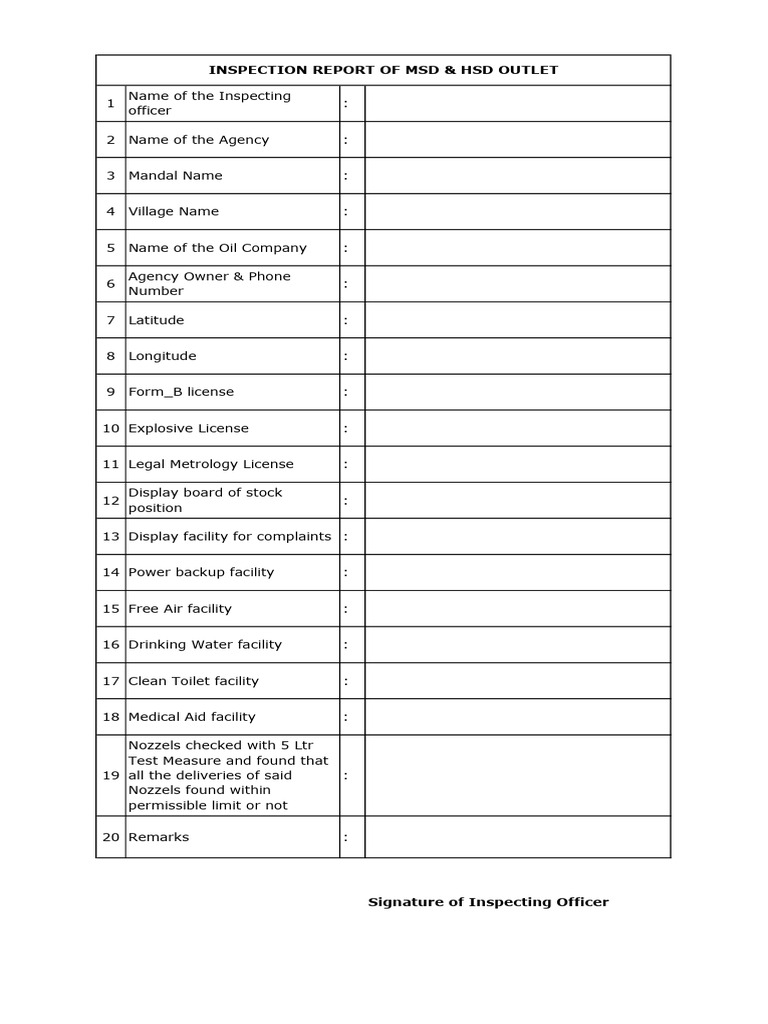Inspection Report for Oil Outlet Compliance | PDF