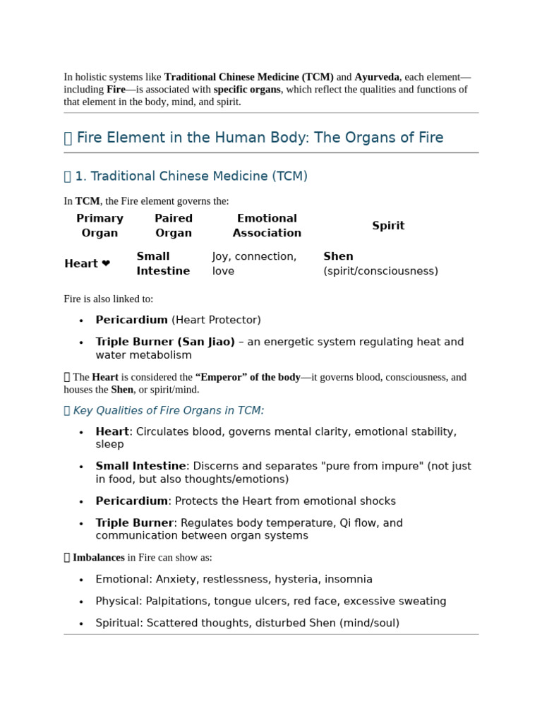 Fire Element and Its Organs in TCM & Ayurveda | PDF | Traditional ...