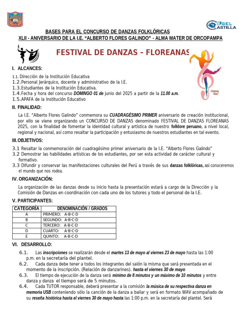 Concurso de Danzas Folklóricas 2025 | PDF | Bailes | Ritmo