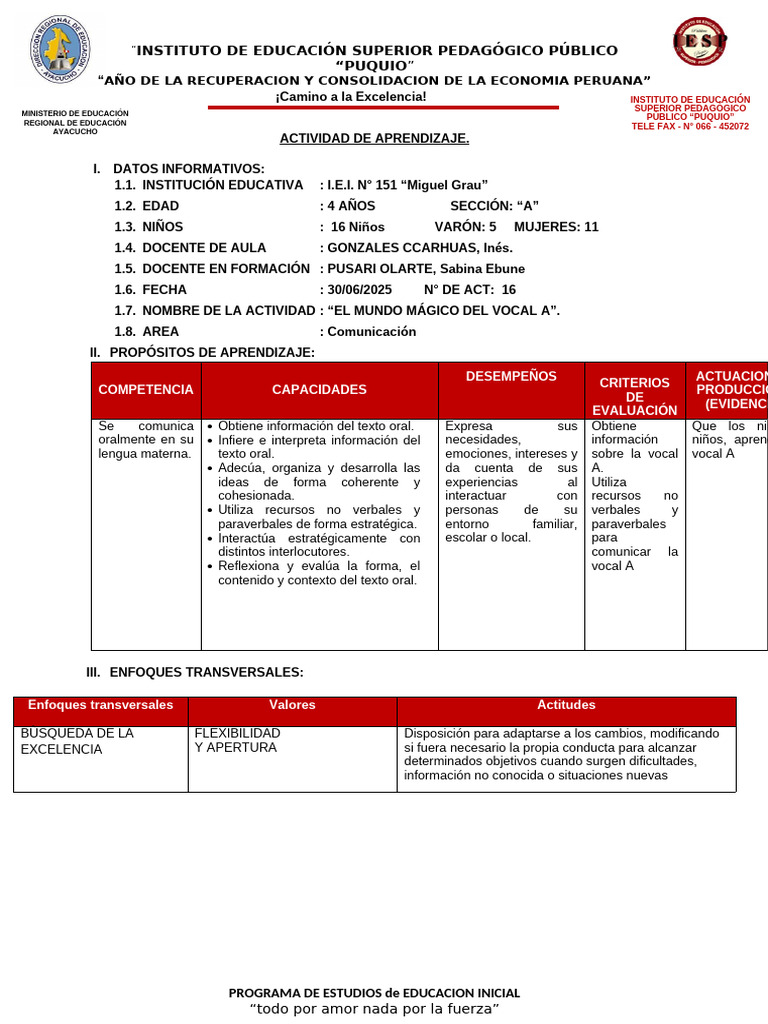 Sesion Lunes 4 Años A .... | PDF | Maestros | Educación de la primera ...