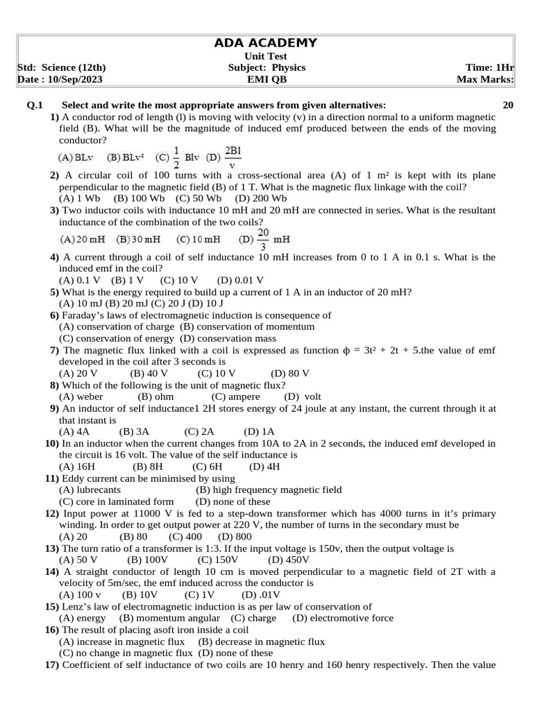 Emi QB 12TH | PDF | Inductance | Electromagnetic Induction