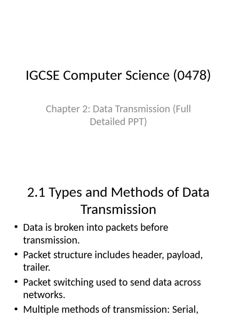 IGCSE Chapter 2 Data Transmission | PDF | Network Packet | Error ...