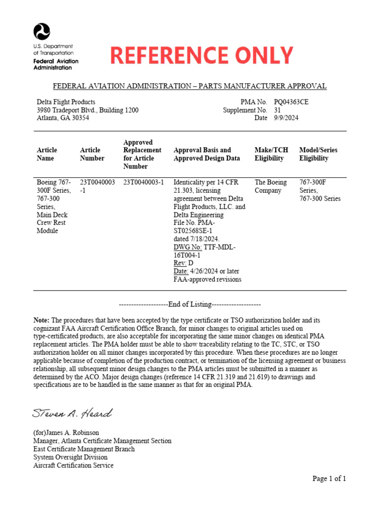 Delta PMA Approval for Boeing 767 Modules | PDF | Aeronautics ...