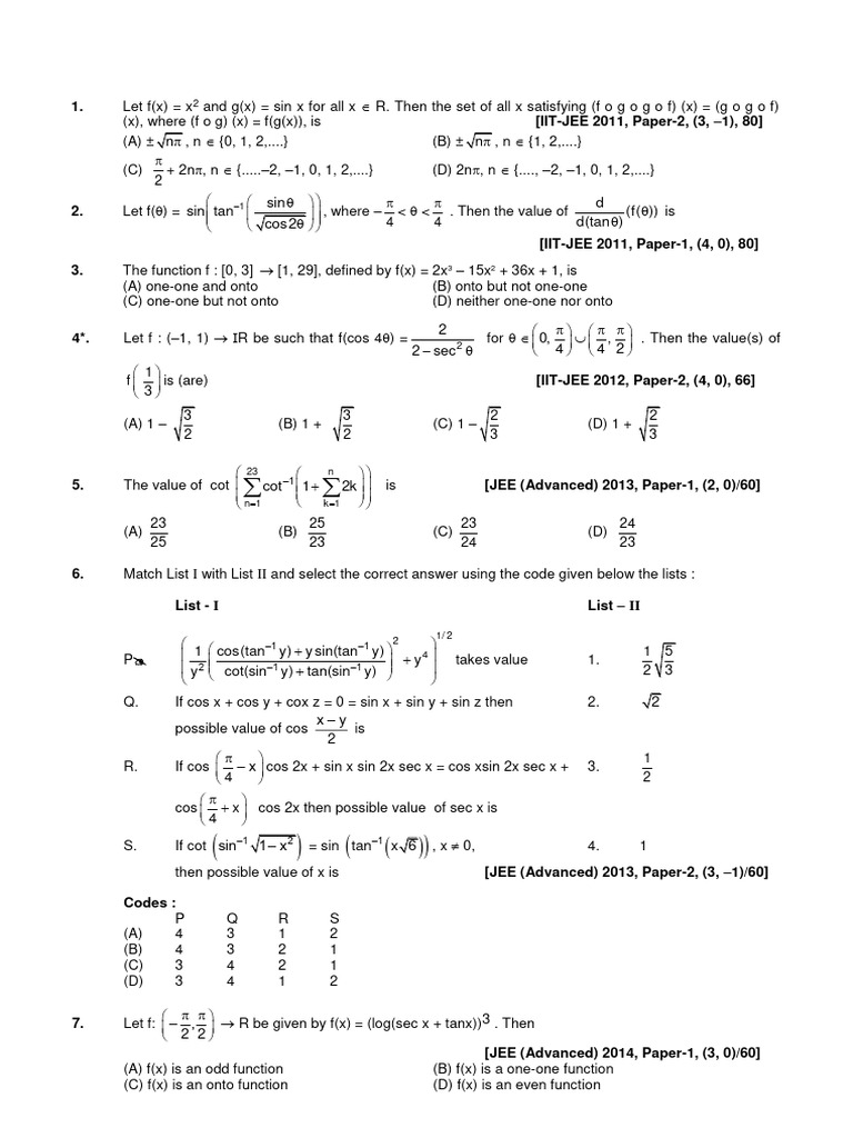 JEE Advanced Trigonometric Problems | PDF | Algebra | Combinatorics