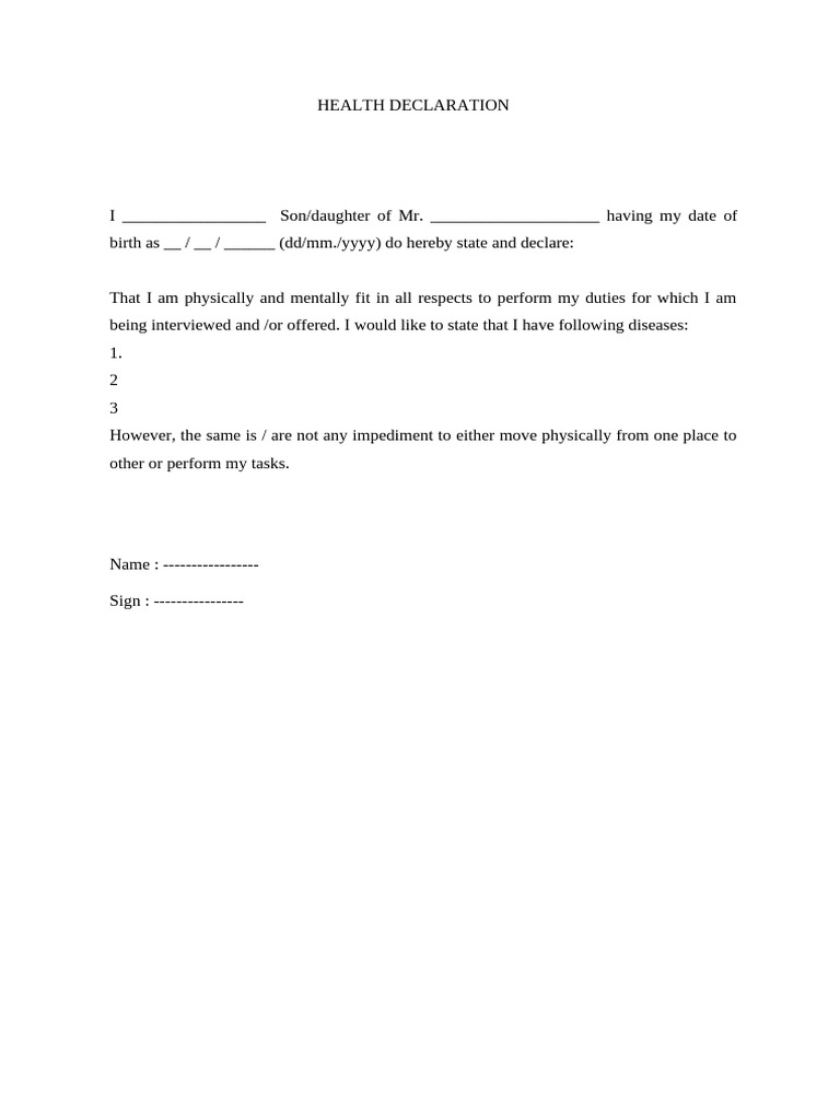Health Declaration | PDF
