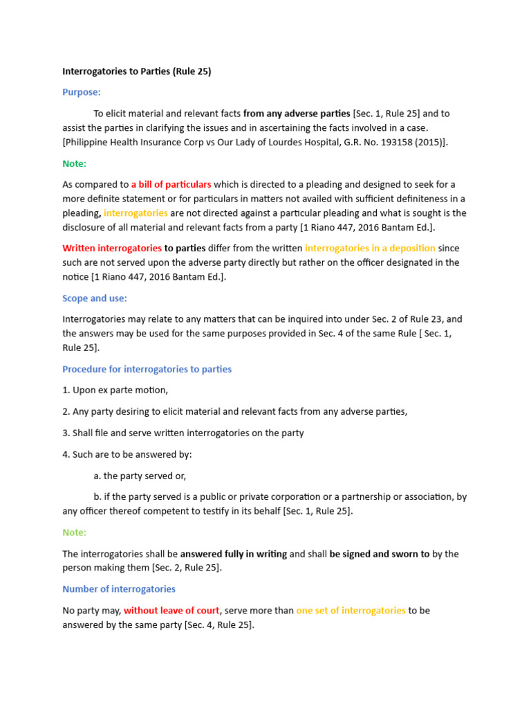 Interrogatories Procedure Under Rule 25 | PDF | Interrogatories ...