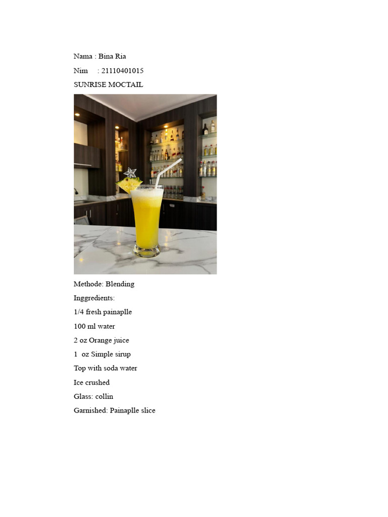 Sunrise Mocktail Recipe by Bina Ria | PDF