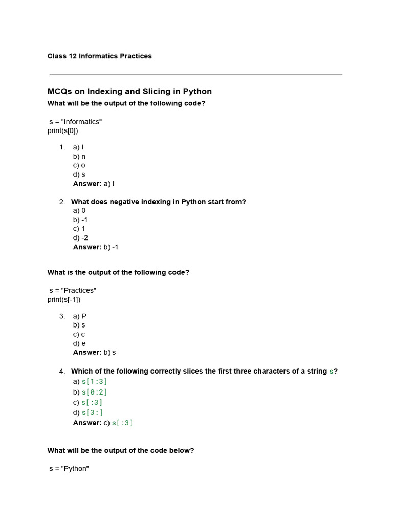 Python Indexing and Slicing MCQs | PDF