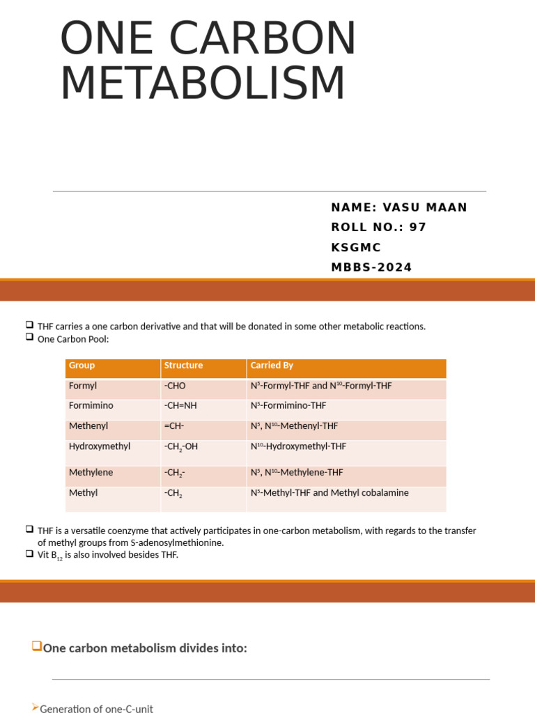 One Carbon Metabolism Overview | PDF | Methionine | Biosynthesis