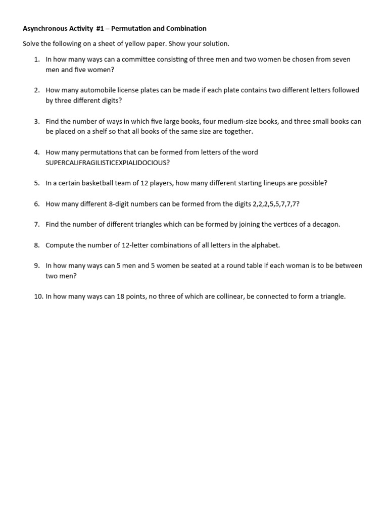 Permutation and Combination Problems | PDF