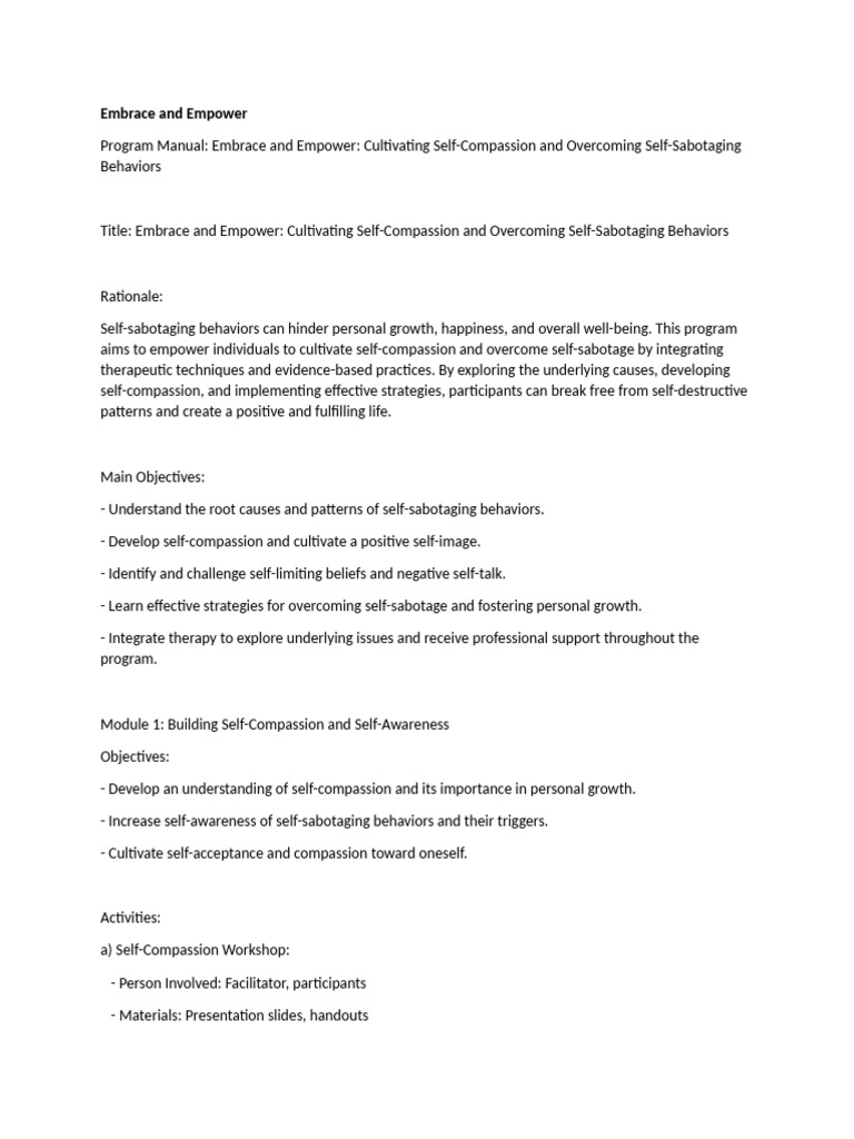 Embrace and Empower Self-Compassion Program | PDF | Goal Setting | Thought