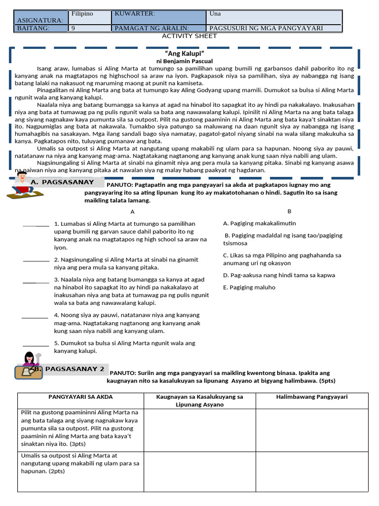 Activity Sheet 1 | PDF