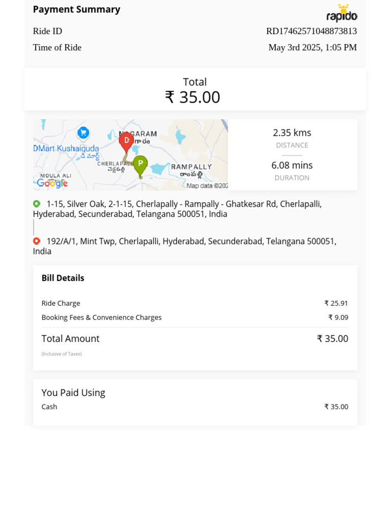 Hyderabad Taxi Ride Invoice Summary | PDF | Invoice | Taxes