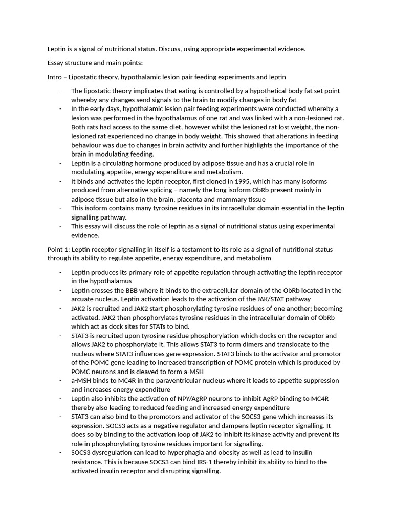 Leptin Is A Signal of Nutritional Status | PDF | Leptin | Eating
