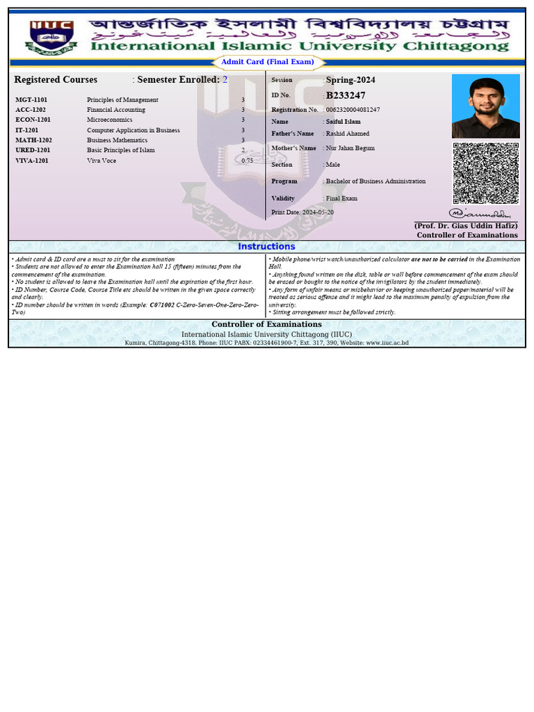 Final Admit Card B233247 84 | PDF
