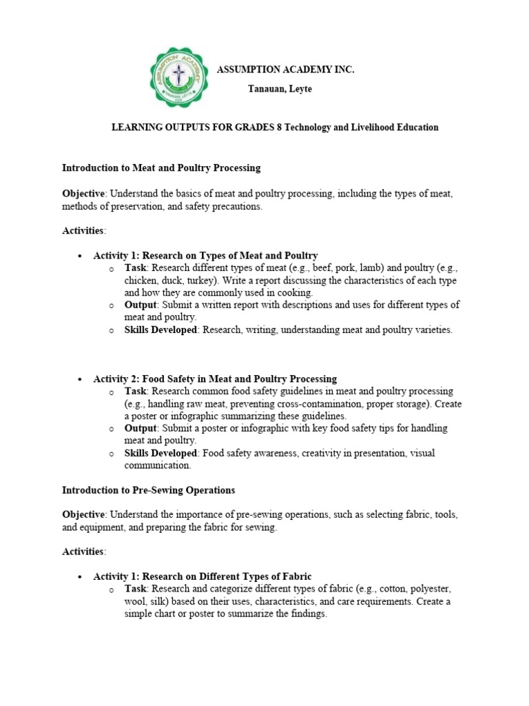 Learning Output Tle 8-10 | PDF | Salad | Hors D'oeuvre