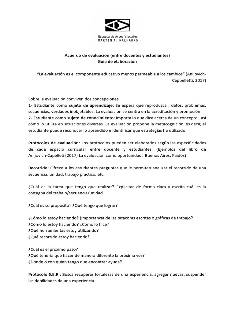 Guía para Acuerdos de Evaluación Educativa | PDF | Evaluación | Aprendizaje