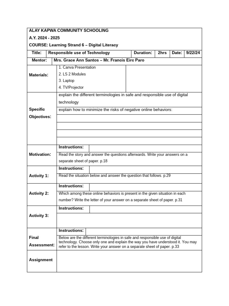 Responsible Technology Use in Education | PDF