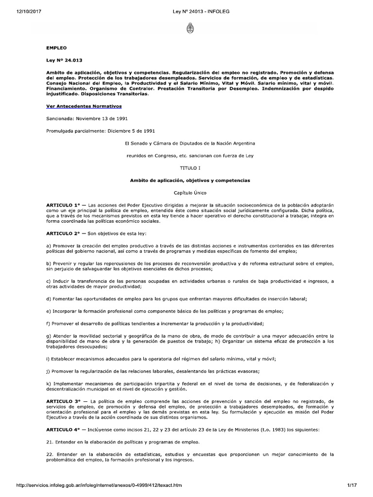 Información sobre Infoleg 24013 | PDF