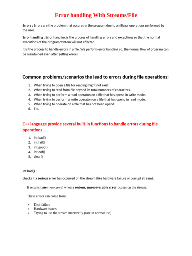 C++ File Operation Error Handling | PDF | C++ | Namespace