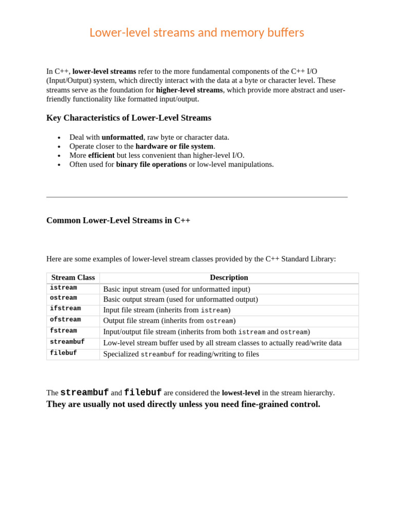 Understanding Lower-Level Streams in C++ | PDF | Input/Output ...