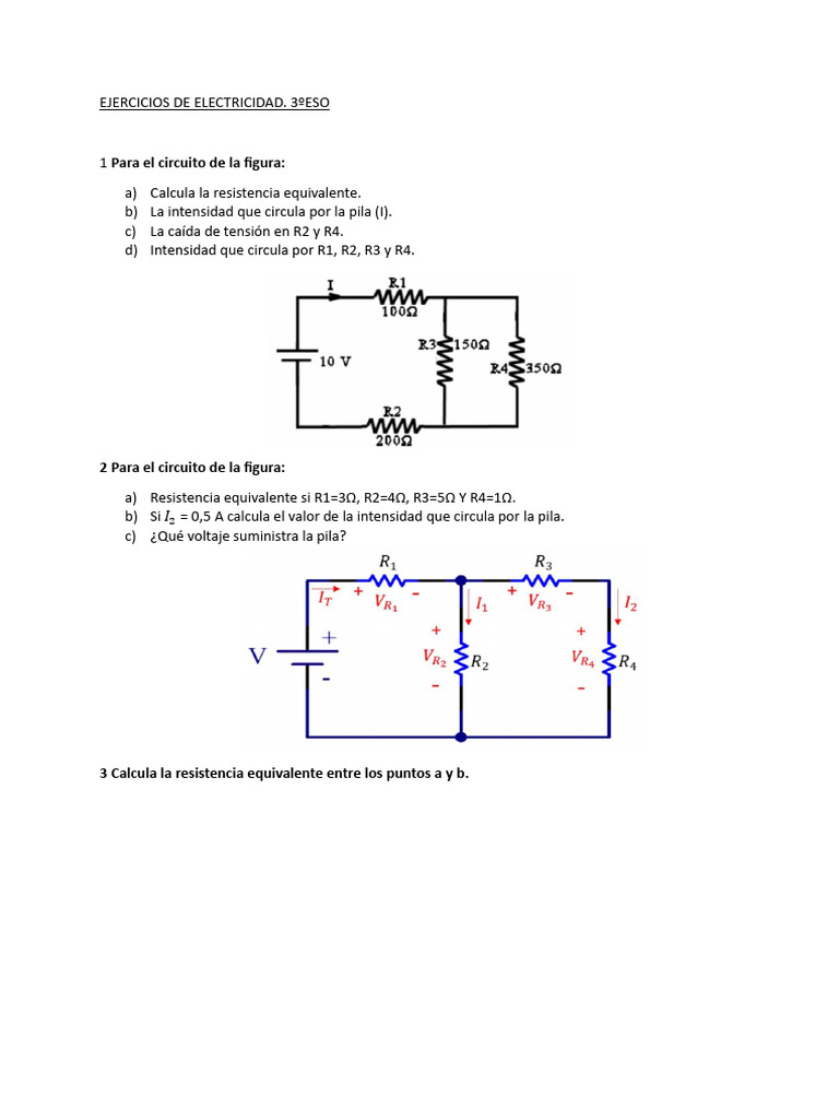 Ejercicios de Electricidad | PDF | Resistencia Eléctrica y Conductancia ...