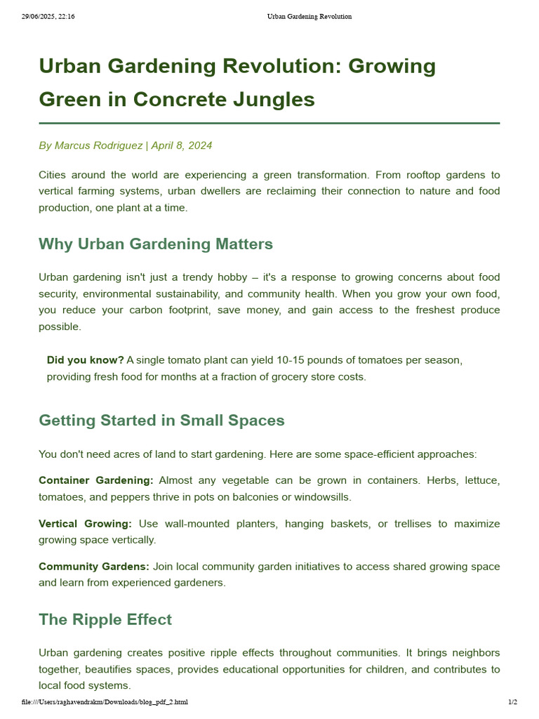 Urban Gardening: Transforming Cities | PDF | Urban Agriculture | Botany