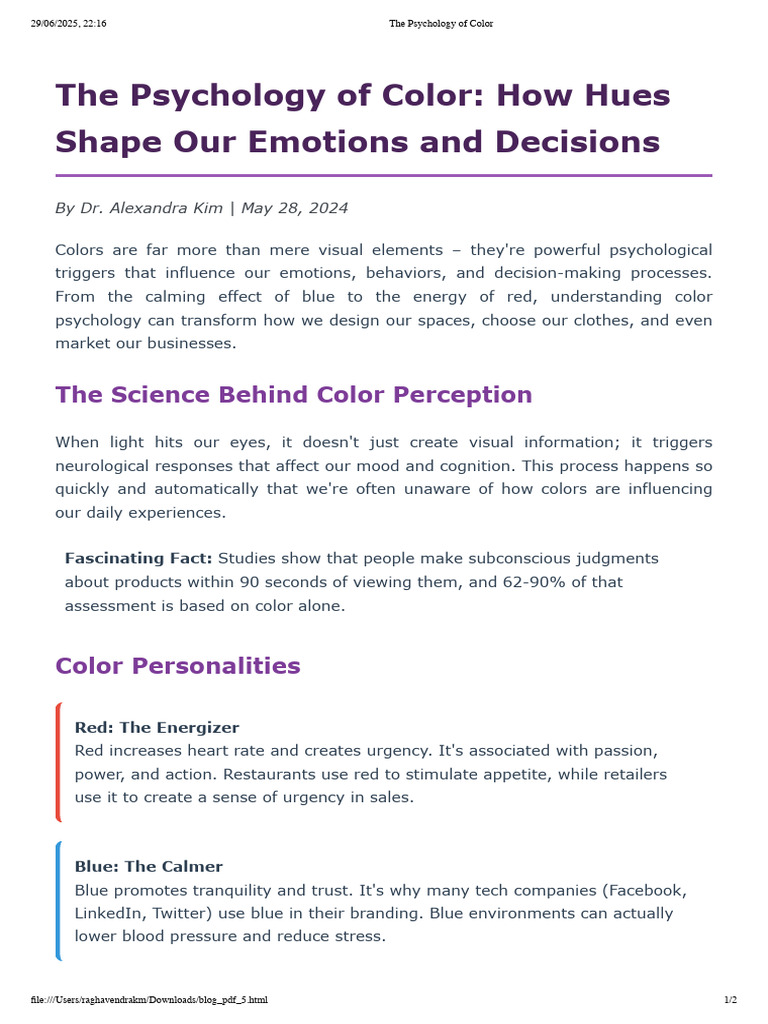 Color Psychology and Its Impact | PDF | Color | Psychology