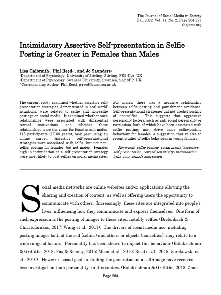 Intimidatory Assertive Self-Presentation in Selfie Posting Greater in ...
