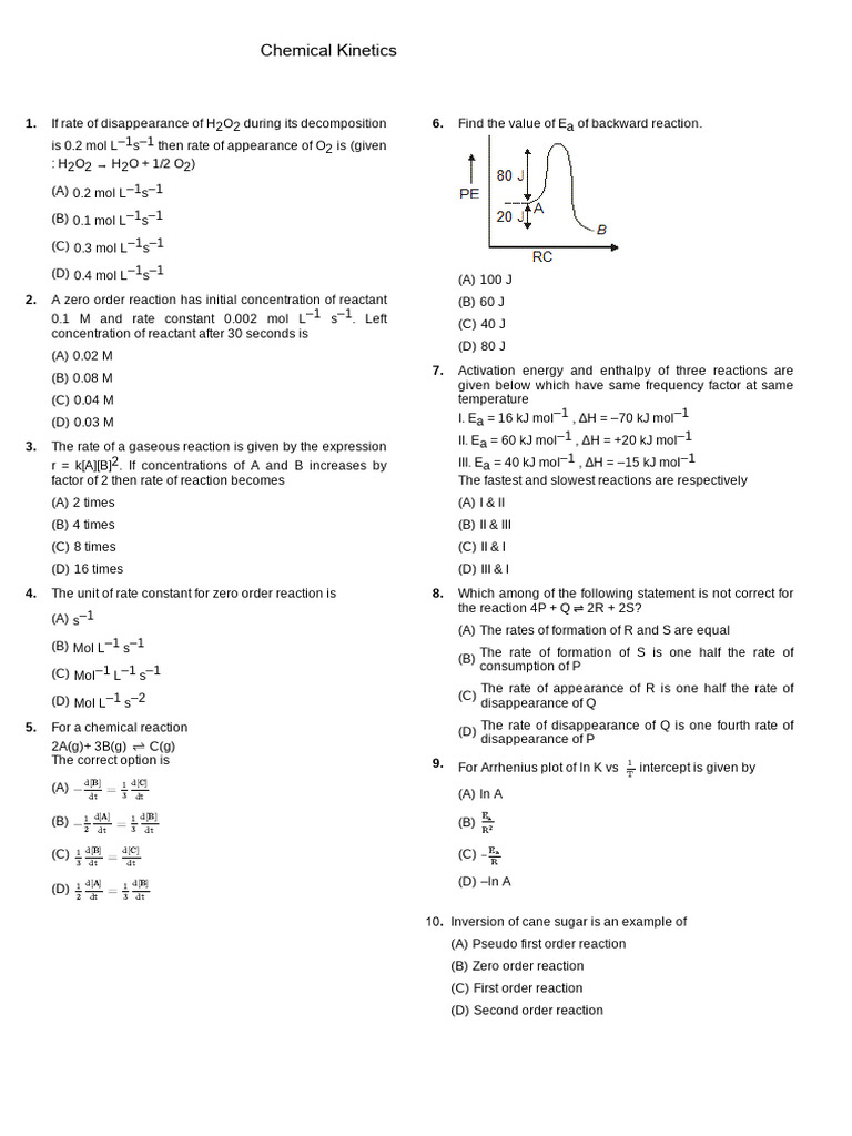 Chemical Kinetics Exam Questions | PDF | Reaction Rate | Activation Energy