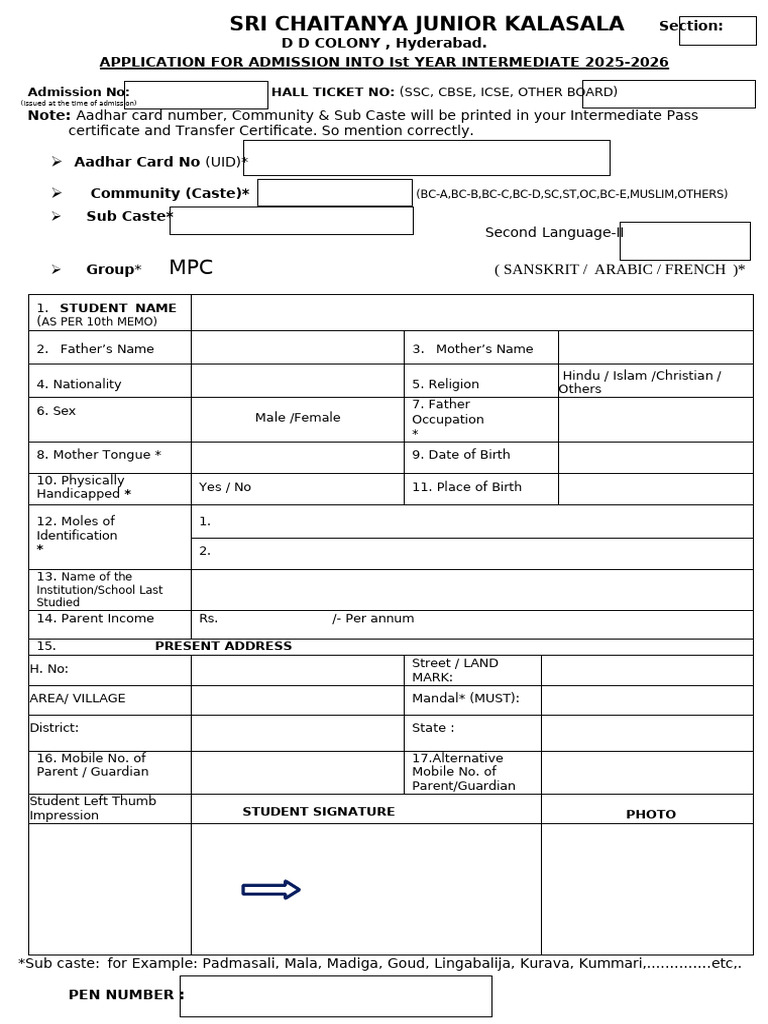 Admission Application for Intermediate 2025-26 | PDF | Chess | Chess Theory