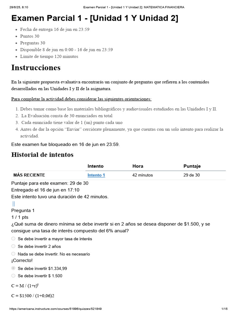 Examen Parcial 1 - (Unidad 1 Y Unidad 2) - MATEMATICA FINANCIERA | PDF ...