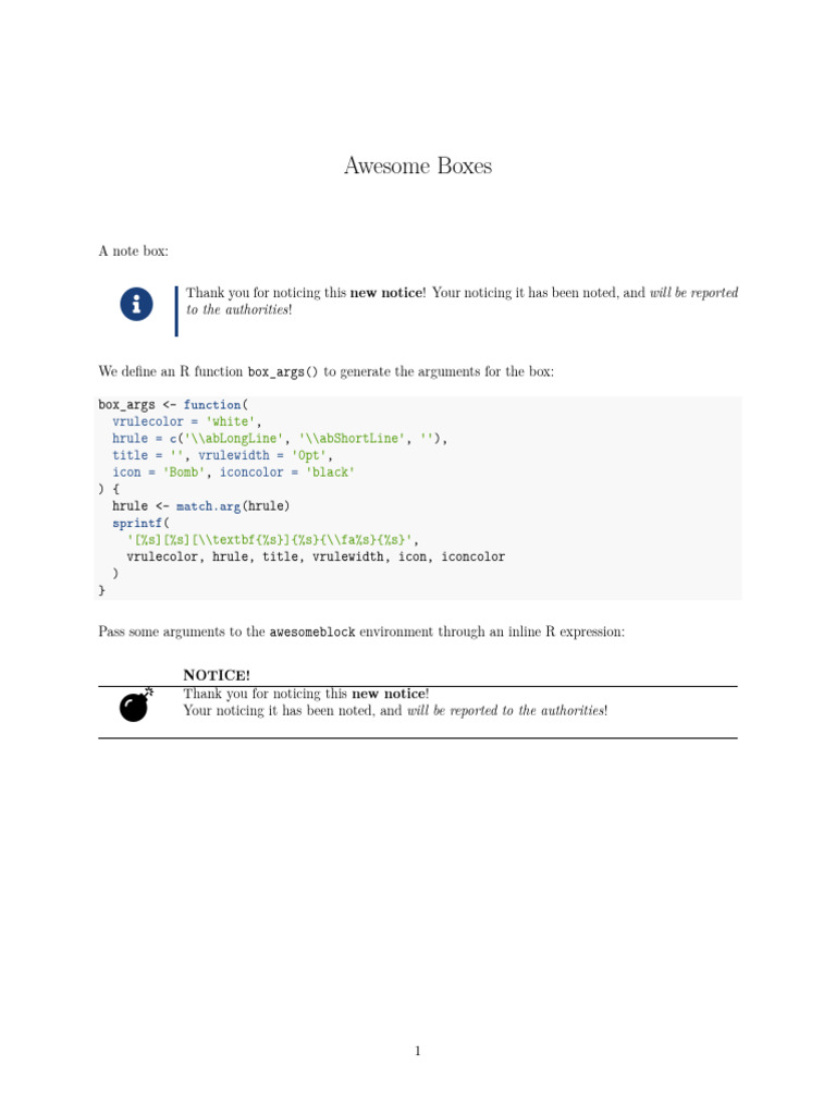 R Function for Custom Notice Boxes | PDF