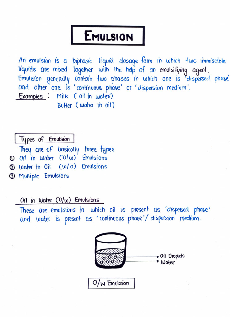 Emulsion and Suspensions Notes | PDF