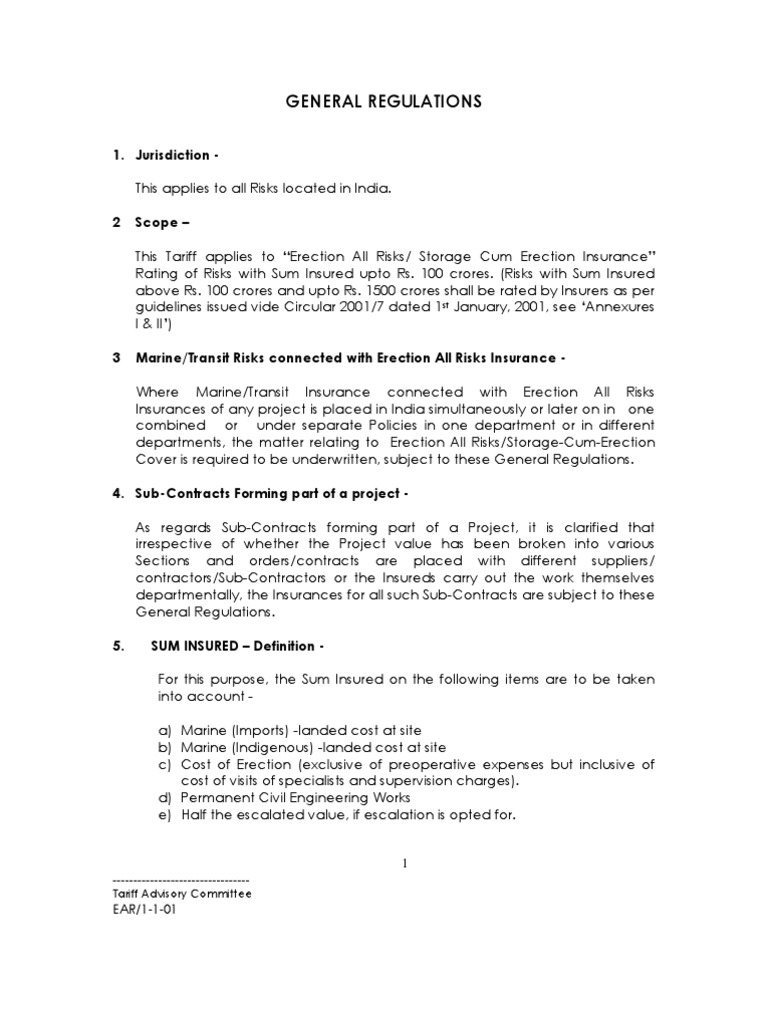 Erection All Risks Insurance Guidelines | PDF | Liability Insurance ...