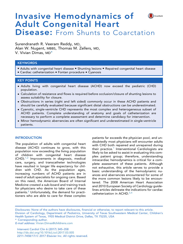 Invasive Hemodynamics in ACHD Patients | PDF | Blood | Clinical Medicine