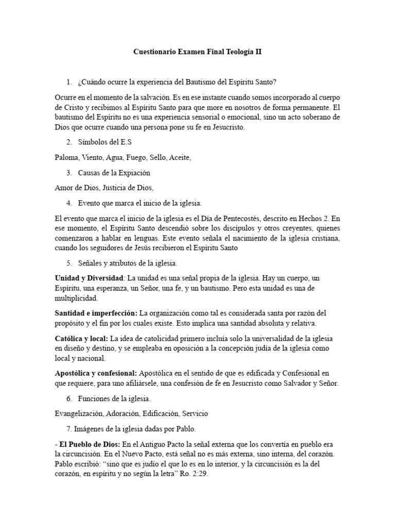 Cuestionario Teología II: Conceptos Clave | PDF | Purgatorio | Iglesia ...