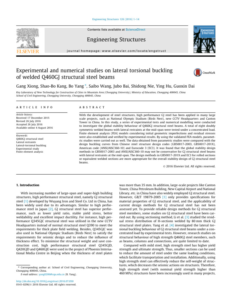 Lateral Torsional Buckling of Q460GJ Beams | PDF | Strength Of ...