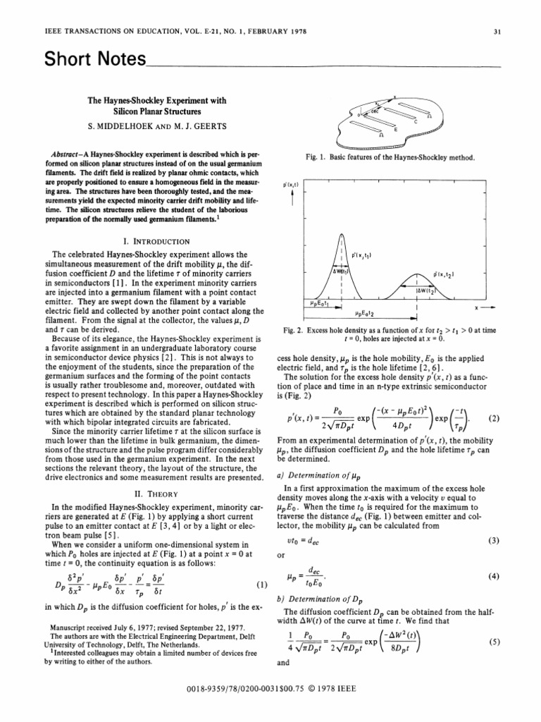 Haynes-Shockley Experiment in Silicon | PDF | Semiconductors | Electronics
