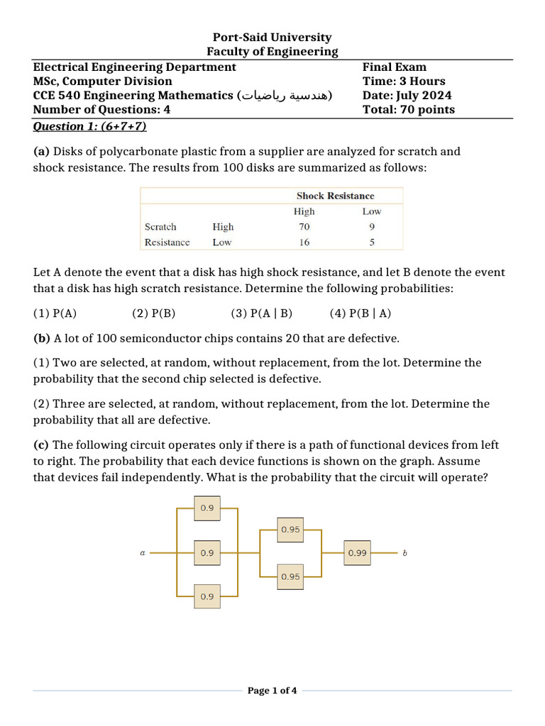 MSc Engineering Mathematics Exam July 2024 | PDF | Standard Deviation ...