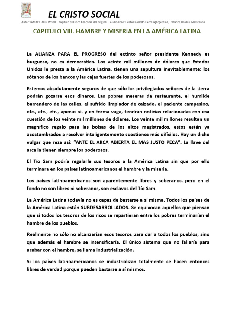 (Español) Cap 8 Hambre y Miseria en La América Latina | PDF | America ...