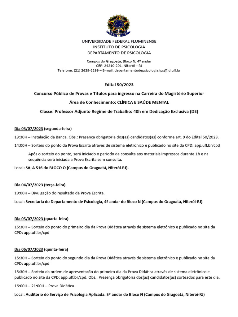 Edital 50/2023: Concurso Professor UFF | PDF