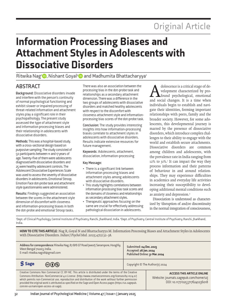 Information Processing Biases and Attachment Styles in Adolescents With ...