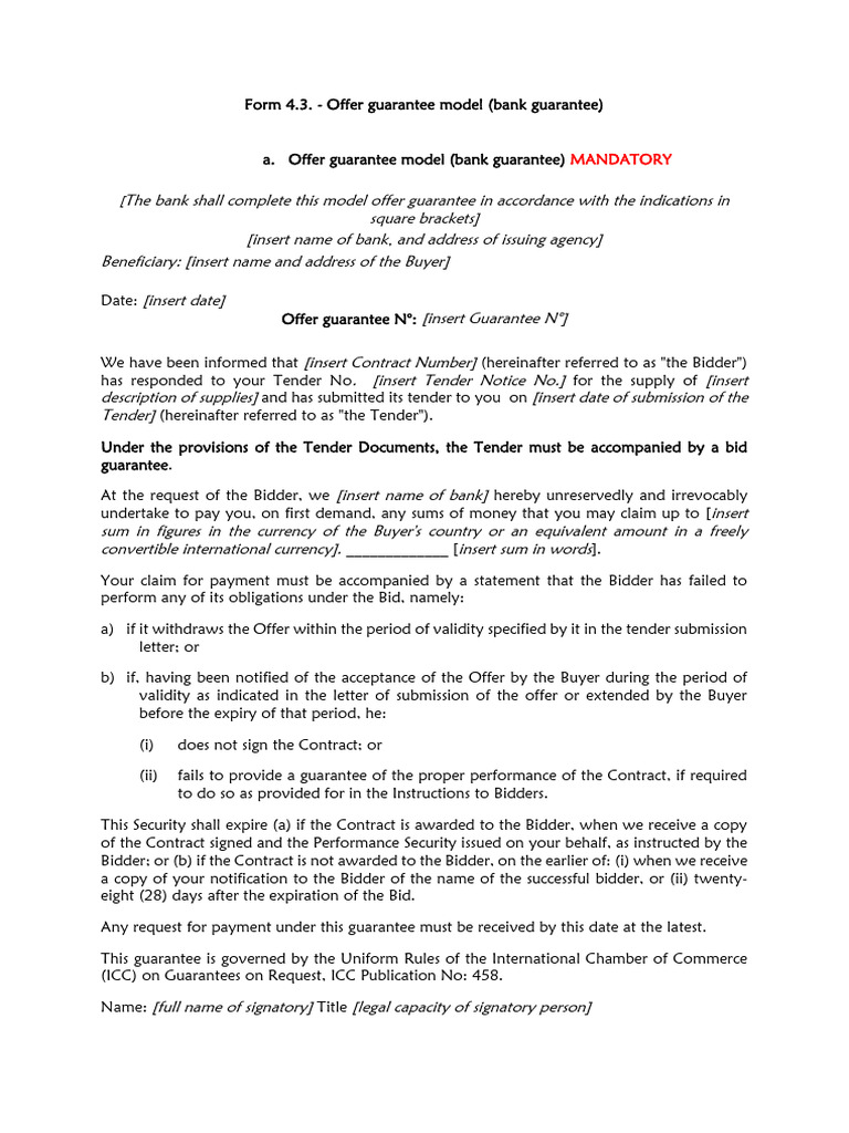 Offer Guarantee Model (Bank Guarantee) | PDF | Banks | Private Law