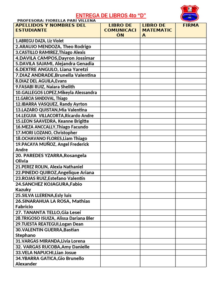Entrega de Libros 4to D | PDF