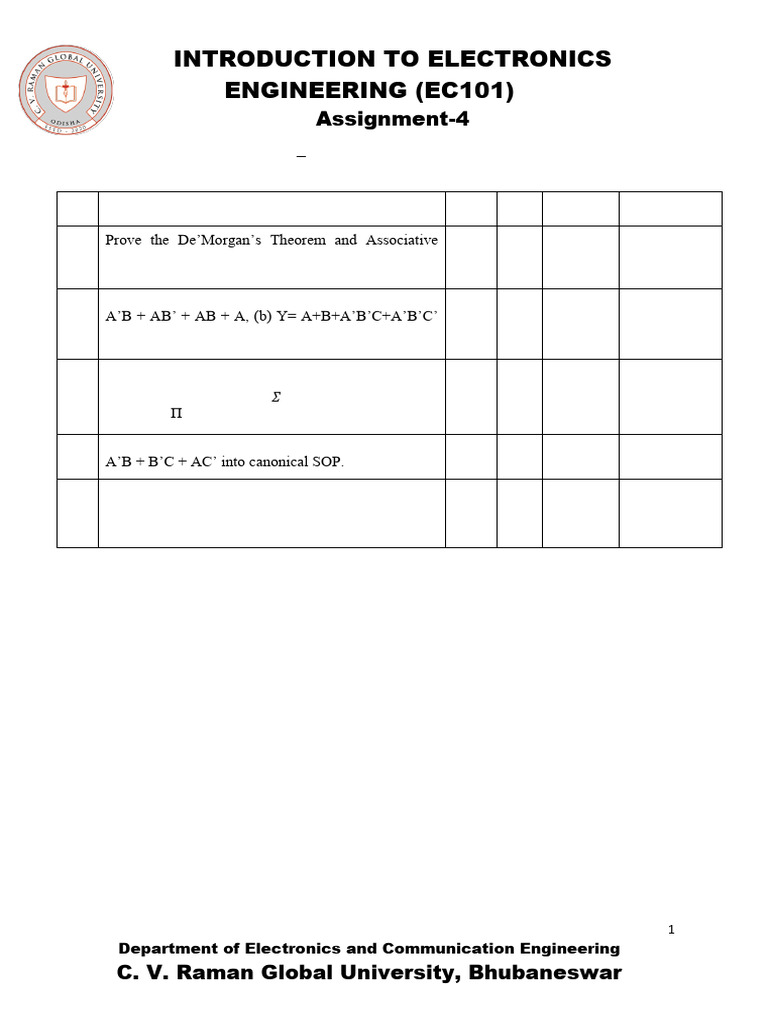 Electronics Engineering Assignment EC101 | PDF