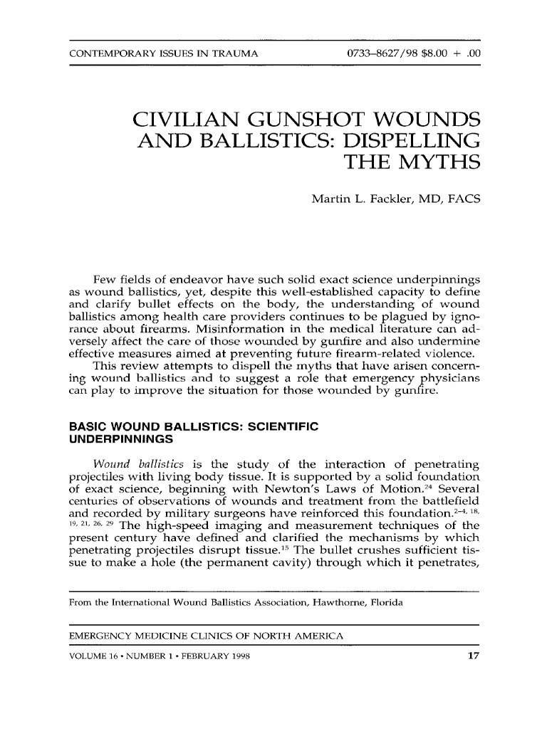 Fackler1998 CIVILIAN GUNSHOT WOUNDS | PDF | Bullet | Gun Barrel