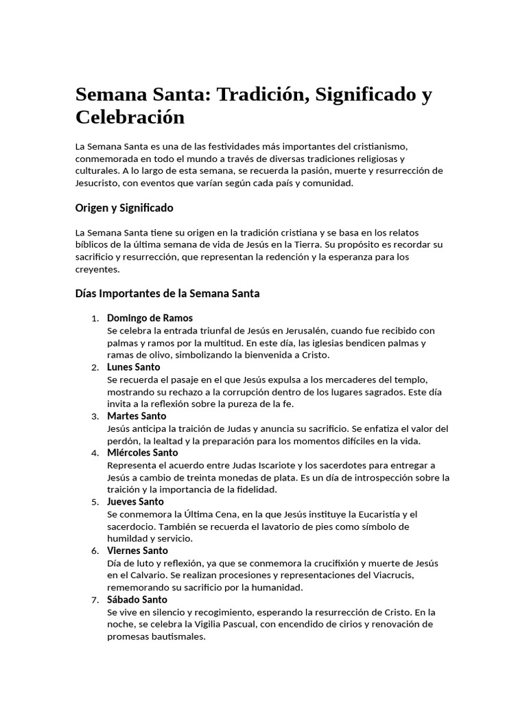 Semana Santa: Tradiciones y Significado | PDF | Pascua de Resurrección ...