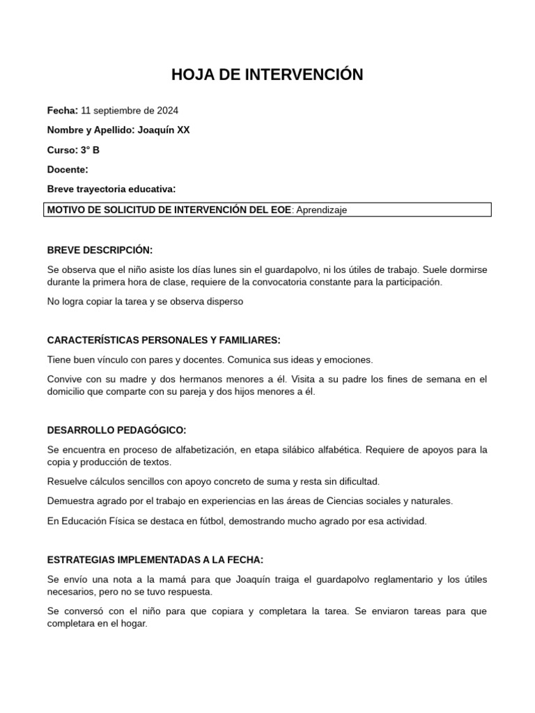 Hoja de Intervención | PDF