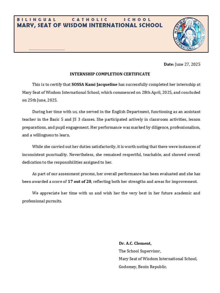 Internship Completion Certificate | PDF | Teaching | Learning
